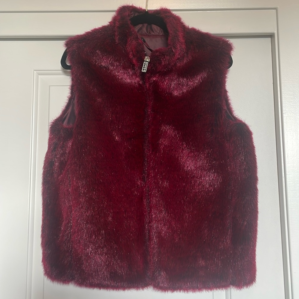Vintage reversible faux fur shiny burgundy/red vest